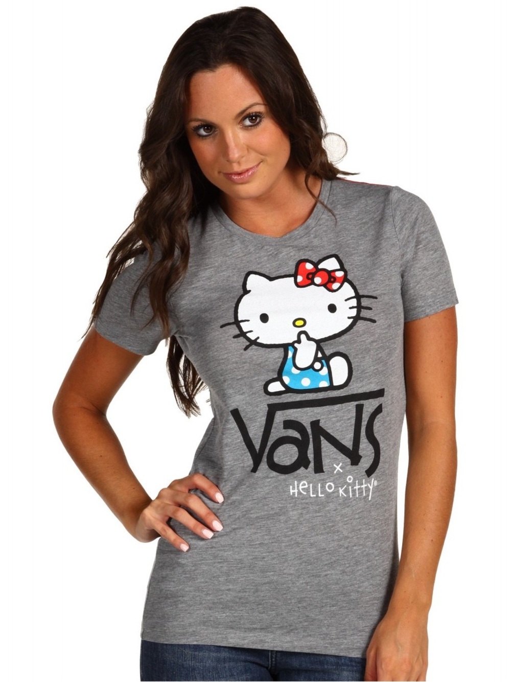 Y2K VANS X Hello Kitty Grey Quiet Graphic Long Tee XL Skater Indie Girly Glam